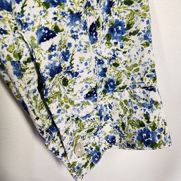 J Jill Women Blouse Rayon Button Up Collar Long Sleeve White Blue Floral Size L - Picture 6 of 10